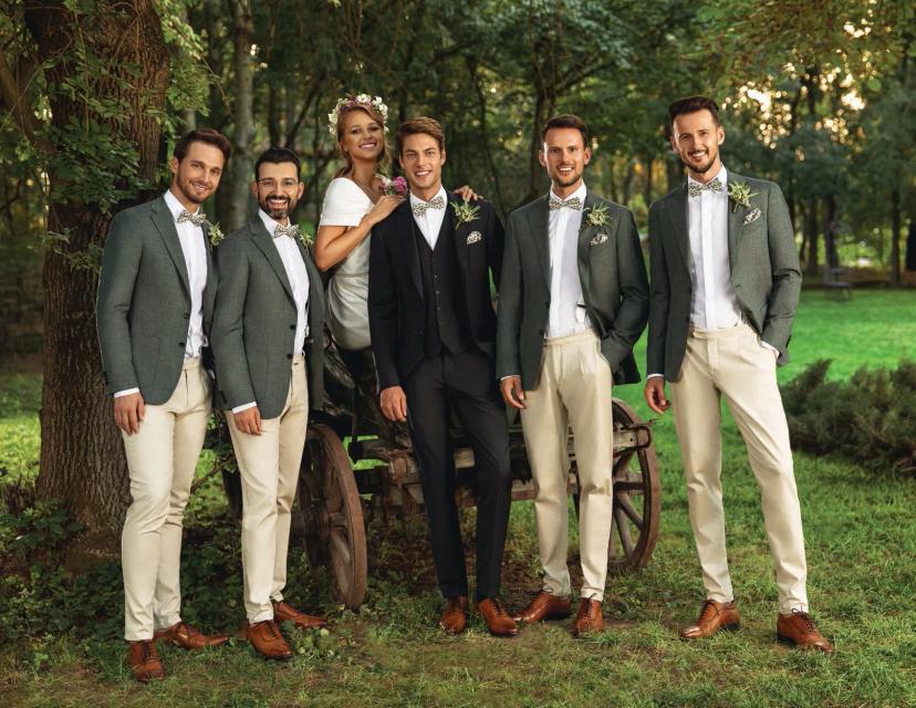 Groom and bride with close people